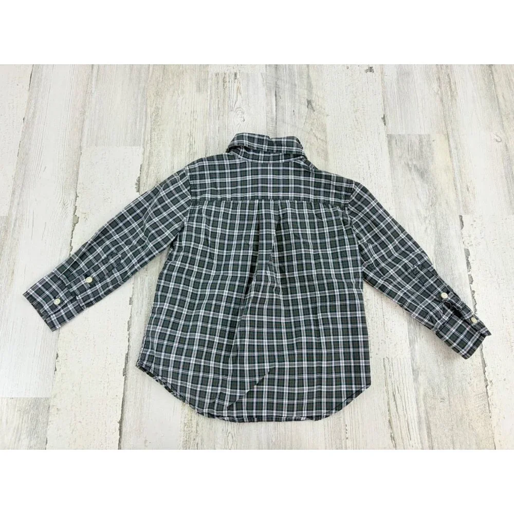 Ralph Lauren Boys Sz 2T Green Plaid Button Down Long Sleeve Shirt Polo Xmas